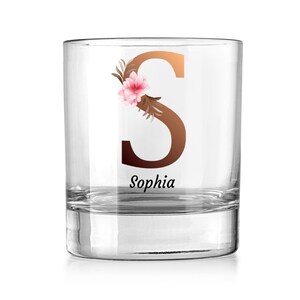 Floral Monogram Whiskey Tumbler - Personalized Drinking Gift Glass - Personalized Gifts - Gifts For Her - Gifts For Women