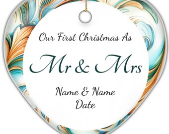 Personalized First Christmas Engaged Heart Ornament - Custom Engagement Photo Ornament - Couple's Christmas Tree Decoration