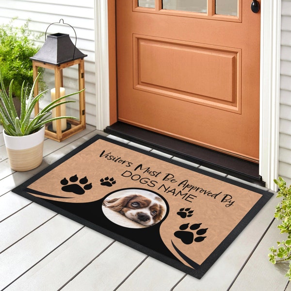 Personalized Dog Doormat- Custom Dog Doormat- Pet Welcome Mat - Dog Lover Gift- Dog Photo Mat, Visitors Must Be Approved  Text & Photo