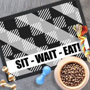 Pet Food Mat - Dog Bowl Mat - Dog Mat - Pet Food Mat - Dog Mat For Food and Water - Dog Feeding Mat - Feeding Mat - Sit Wait Eat Design