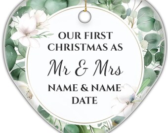 Personalized First Christmas Engaged Heart Ornament - Custom Engagement Photo Ornament - Couple's Christmas Tree Decoration