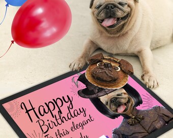 Happy Birthday To This Elegant Lady Dog Food Mat In Pink - Dog Bowl Mat - Dog Mat - Pet Food Mat - Personalized Design- Add Your Own Photo