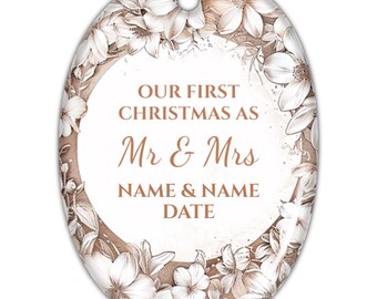 Personalized First Christmas Engaged Oval Ornament - Custom Engagement Photo Ornament - Couple's Christmas Tree Decoration