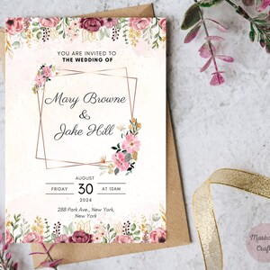Wildflower Wedding Invitation Template, Editable Wedding Invitation, Floral Wedding Invite Template, Digital Invite, Invitation Marriage
