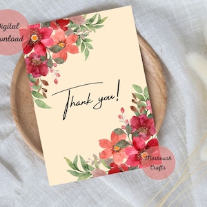 Floral Thank You Card, Thank You Card Digital Download, Digital Flower Bridesmaid Card, Simple Artwork, Carte Merci, Carte de voeux