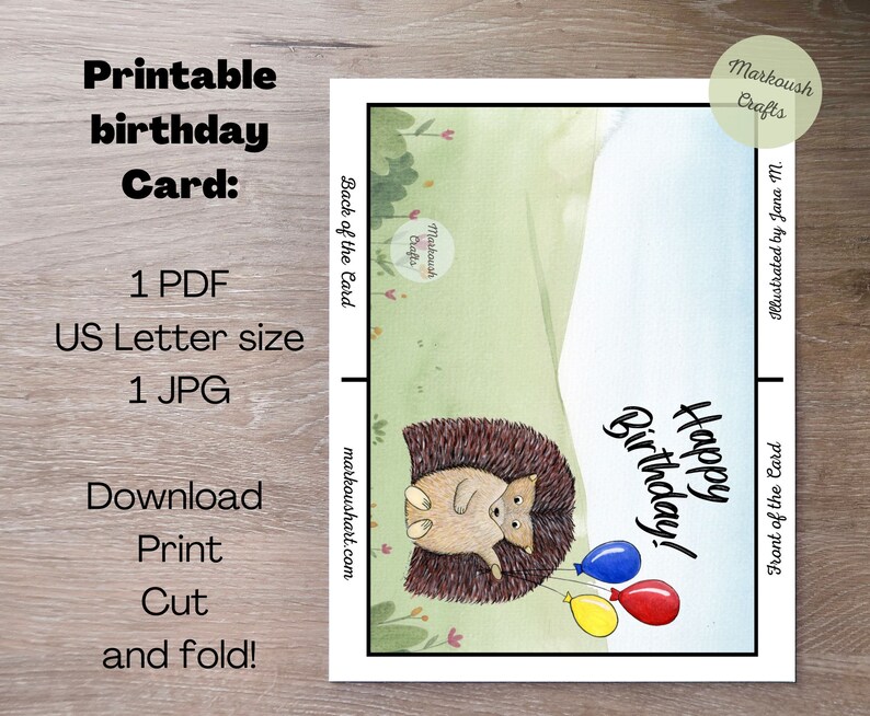 Printable Hedgehog Birthday Card, Digital Happy Birthday Card, Hedgehog ...