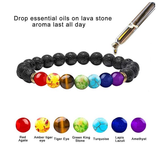 Lava Rock Chakra Bracelet 7 Chakra 8mm Natural Stone Healing Bracelet  Stress Relief Yoga Beads Anxiety