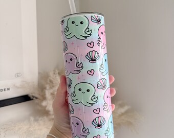 Cute Octopus 20oz Stainless Steel Tumbler - Pastel Kawaii Octopus - Hot Cold Drink Tumbler Cup- Dishwasher Friendly - Birthday Gift Idea