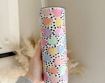 Cute Lovehearts 20 oz Stainless Steel Tumbler - Mothers Day Gift Ideas - BPA Free Lid - Travel Tumbler - Hot and Cold Drink Tumbler - Retro