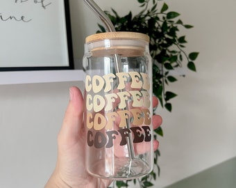 Coffee Coffee Coffee Cup With Straw Iced Coffee Glass Retro Style Cup Y2K  Glass With Bamboo Lid Hot Drinks Glass-rhinestone Lid 