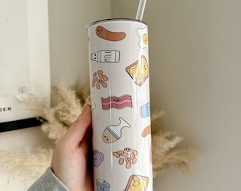 Cute Kawaii Breakfast 20oz Stainless Steel Tumbler - Cute Gift Ideas - Kawaii Gift - Travel Cup Bottle - Hot Cold Drinks - Mothers Day Gift