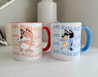 Bluey - Mug en céramique 11 oz piment et bandit - Cool Mum Club - Cool Dad Club - Chien à talon - Idées cadeaux mignonnes - Idées cadeaux Bluey pour les parents