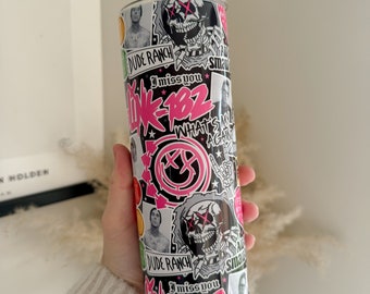 Blink 182 Inspired 20oz Stainless Steel Tumbler - Blink 182 Merch World Tour - Dishwasher Safe - Hot Cold Cup - Emo Rock Punk Gifts -Music