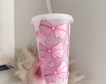 Cute Bows Soft Girl Era 24oz Cold Cup - Soft Girl Aesthetic - Cute Birthday Gift - Iced Coffee Cups - Summer Garden Party - Affordable Gift