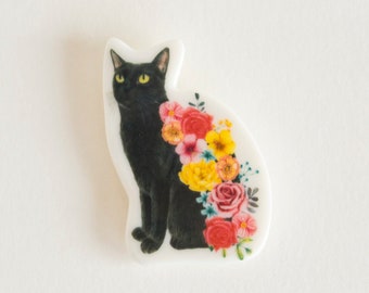 Cat porcelain magnet, Cat fridge magnets, Refrigerator magnet, Black cats ceramic, Cat themed gifts, Kitchen decor, Handmade porcelain