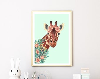 Cuadro de jirafa, arte mural de animales de safari, ilustración de la selva, decoración del hogar
