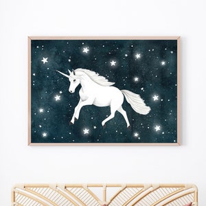 Einhorn Poster, Nachthimmel Malerei, Einhörner Poster, Nachthimmel Bilder, Kinderzimmer Dekor, Einhörner Poster, Kinderzimmer Bilder