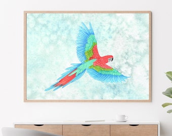 Parrot Art Print: Exotic Tropical Bird, Jungle Wall Decor
