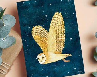 Barn Owl Greeting Card, Birthday Card With Envelope, Magical Forest Art, Bird Artwork