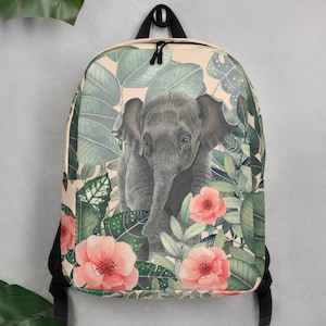 Sac à dos floral, sac à dos jungle, impression d'art éléphant, rentrée des classes, sac à dos pour femme, cartable pour enfant, imprimés de la forêt tropicale et animaux de safari