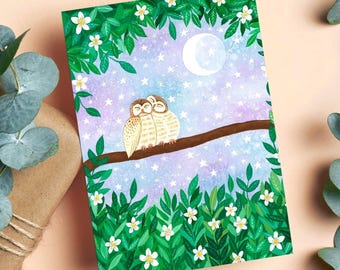 Couple Owls Greeting Card, Custom Message Cards, Birthday Card, Valentine's Day gift