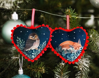 Christmas ornament, Handmade ornaments, Owl decoration, Fox ornament, Tree decor pack, Animal ornament, Holiday gifts, Winter home decor