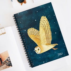 Spiral notebook, Owl illustration, Writing Journal, Notepad, Forest artwork, Gift for her, Owls lover, Woodland animals