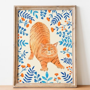 Orange Katze Wandbild: Katzen Illustration, Geschenk für Katzenliebhaber