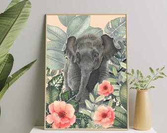 Dipinto di elefante stampabile, stampa della giungla degli animali, arte della giungla degli elefanti, arte della parete della giungla con download digitale, opere d'arte dell'elefante, stampa d'arte degli animali