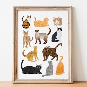 Arte murale con gatti, Dipinti con gatti, Arte artistica con gatti, Illustrazione di animali, Opera d'arte con gatti rossi, Stampa artistica con gatti soriani, Regali a tema gatto, Poster con gatti