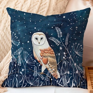 Owl pillow, Owl throw pillow, Barn owl cushion, Owl art print, Housewarming gift, Decorative pillow, Forest animals, Home decor