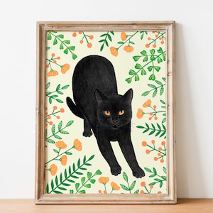 黒猫のウォールアート、子猫のアートプリント、ペットの肖像画、動物のイラスト、子猫の絵画、猫をテーマにしたギフト、猫好き、子供部屋の装飾