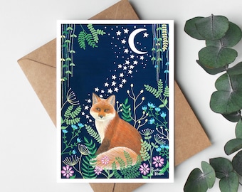 Printable greeting card, Fox thank you card, Fox greeting cards, Fox birthday card, Digital download, Congratulations Card, Fox illustration