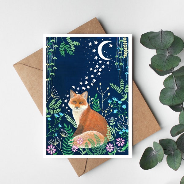 Printable greeting card, Fox thank you card, Fox greeting cards, Fox birthday card, Digital download, Congratulations Card, Fox illustration