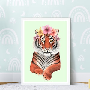 Tigre siberiana per l'arredamento della sala giochi, poster di tigre, dipinto di giungla tropicale, decorazione murale di tigre per la cameretta dei bambini, animali della giungla, stampa safari per la cameretta dei bambini