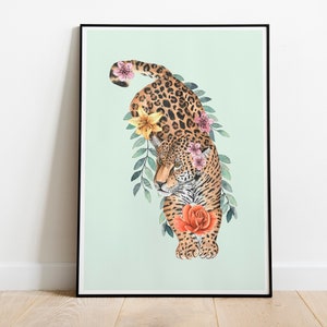 Stampa leopardo per la parete del soggiorno, stampa della foresta pluviale per l'arredamento della casa, arte degli animali della giungla, decorazione murale ispirata alla natura, stampa murale della giungla