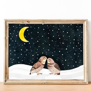 Stampa artistica di gufi, illustrazioni di animali, stampe murali di foreste, stampe per camerette dei bambini, decorazioni murali per neonati, animali del bosco, regalo per amanti dei gufi, dipinti di gufi