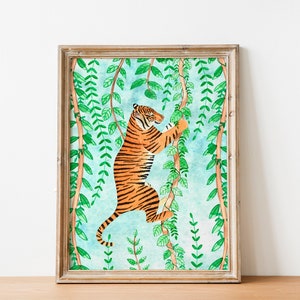 Stampe murali raffiguranti tigri, stampe artistiche della giungla, illustrazioni di animali, animali del safari, dipinti della foresta pluviale, decorazioni per camerette, stampe per camerette dei bambini, opere d'arte raffiguranti tigri.