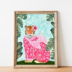 Stampa artistica con illustrazione di tigre, animale della giungla del safari, decorazione per la cameretta dei bambini, pittura giapponese, decorazione da parete per la cameretta dei bambini, stampe della foresta pluviale, poster di tigri