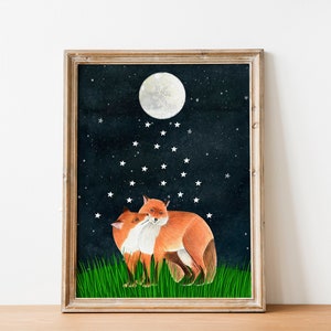 Illustrazione di volpe, stampa murale di animali, pittura forestale, animali del bosco, opere d'arte di volpi, decorazioni murali per bambini, stampa d'arte naturalistica, stampe per bambini