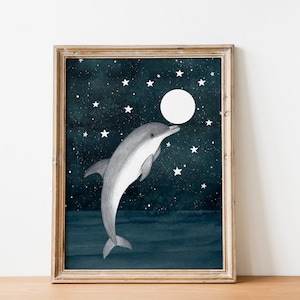 Arte de pared de delfines, Impresión de animales marinos, Obra de arte marina, Ilustración de delfines, Impresiones para guarderías, Decoración de pared para bebés, Arte para niños, Póster del océano
