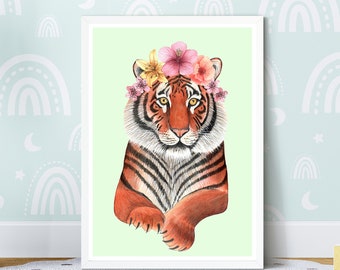 Siberian Tiger Art Print, Safari Animal Poster, Jungle Nursery Decor