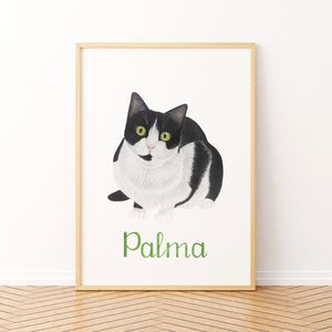Retrato de mascota con nombre personalizado, pintura de animal personalizada, ilustración de gato, obra de arte de perro, impresión artística de gatito, retrato a partir de foto, regalo para amantes de las mascotas