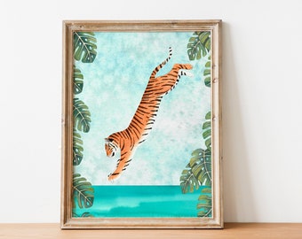 Tiger in the Jungle Art Print: Animal Wall Art, Safari poster