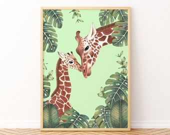 Giraffes printable, Giraffe wall art, Animal digital print, Safari printables, Jungle illustration, Baby nursery prints, Kids room decor