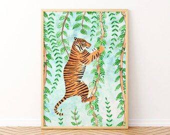 Tiger digital print, Safari animals art, Jungle printables, Animal illustration, Kids room decor, Nursery wall decor, Downloadable artwork