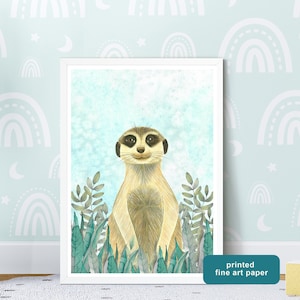 Decoración de la guardería con ilustración de suricata, decoración de la habitación del bebé con estampado de arte de suricata, arte de pared de Suricate, estampados de animales de Safari, obras de arte de la selva, regalo de suricata