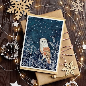 Christmas cards pack, Greeting cards set, 12 Holiday card, Forest animals, Animal illustration, Woodland prints, Owl cards, Winter art print zdjęcie 1