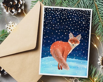 Fox christmas card printable, Forest holiday cards, Fox illustration, Winter greeting card, Animal cards, Christmas printables, Digital card