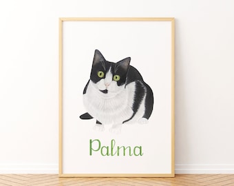 Pet portrait custom name, Personalized animal painting, Cat illustration, Dog artwork, Kitten art print, Portrait from photo, Pet lover gift